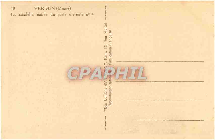 CPA Verdun Meuse La Citadelle Entree du Poste d'ecoute  — Verso