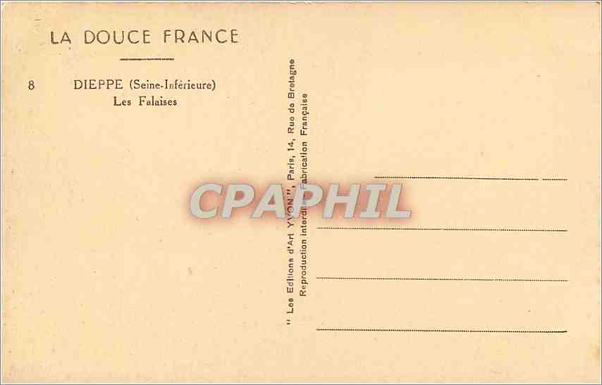 CPA Dieppe Seine Inferieure Les Falaises  — Rückseite