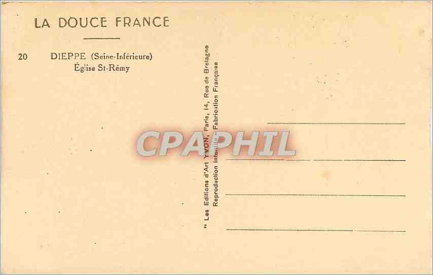 CPA Dieppe Seine Inferieure Eglise St Remy  — Verso