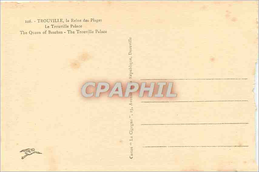 CPA Trouville la Reine des Plages Le Trouville Palace  — Verso