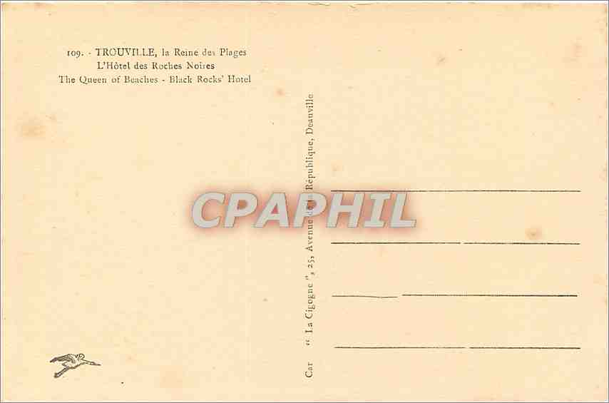 TROUVILLE, la Reine des Plages — L'Hôtel des Roches Noires — éditeur La Cigogne, 253 Avenue de la République, Deauville — Rückseite