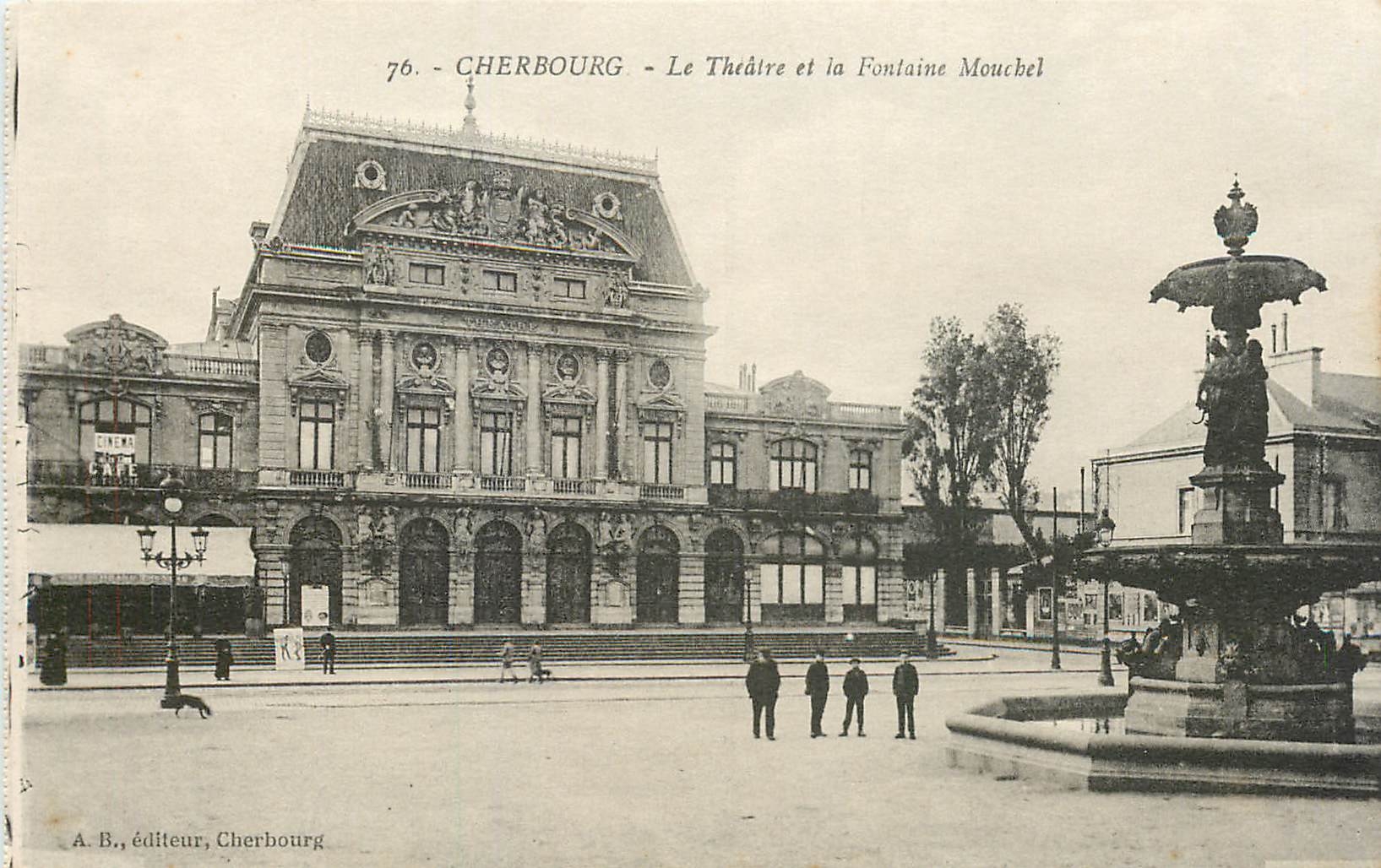 CPA Cherbourg Le Theatre et la Fontaine Mouchet 