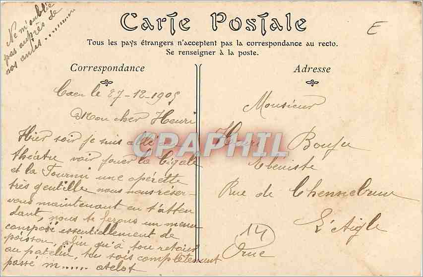 CPA Caen Le Port et l'Eglise de la Trinite Bateau — Rückseite