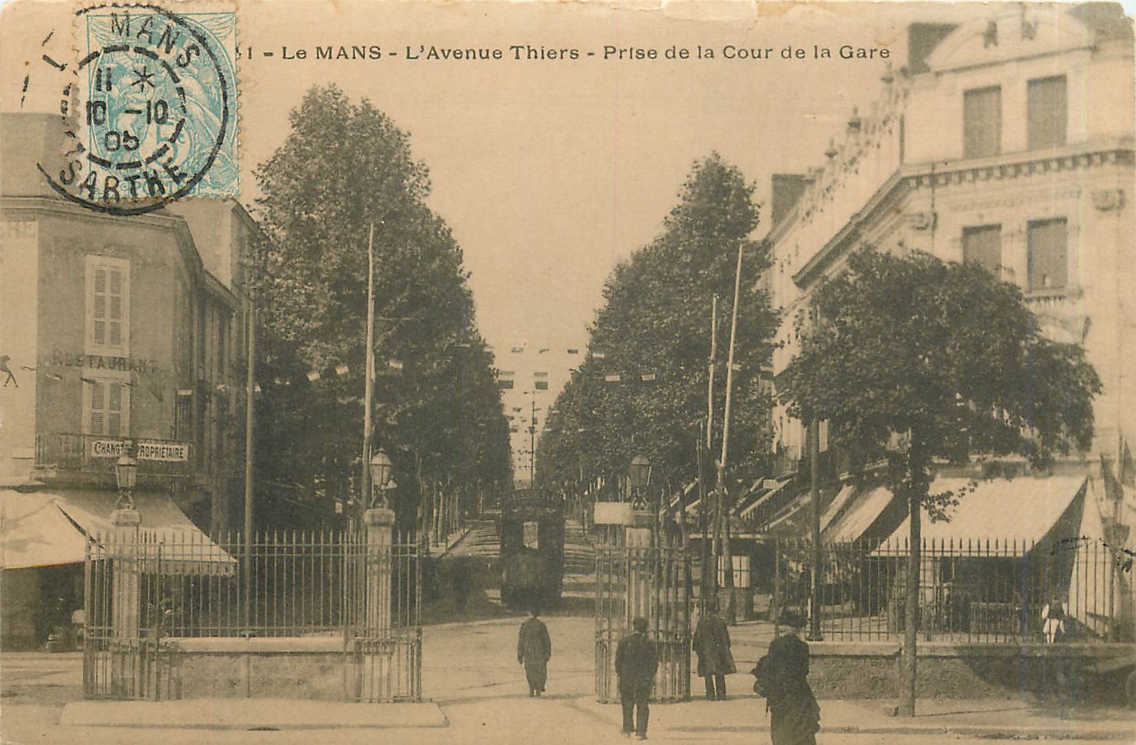 CPA Le Mans L'Avenue Thiers Prise de la Cour de la Gare Tramway