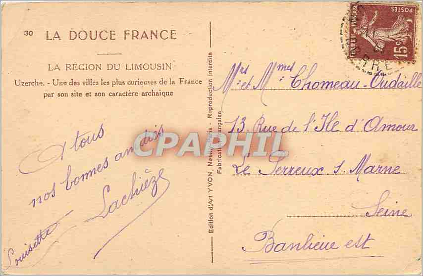 CPA La Region du Limousin Uzerche Une des villes les plus curieures de la France par son site et son — Rückseite