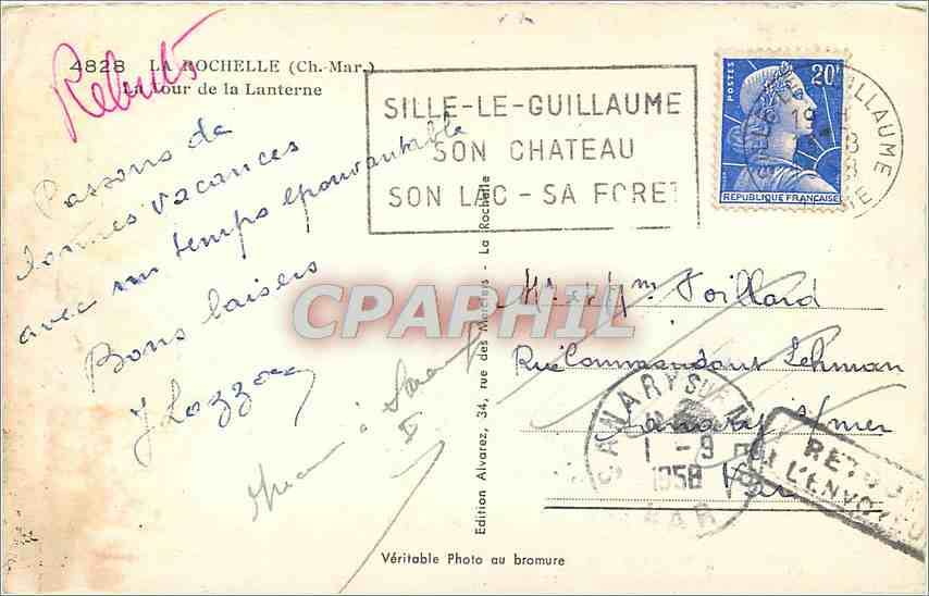 La Tour de la Lanterne — Sillé-le-Guillaume — Édition Alvarrez — Verso