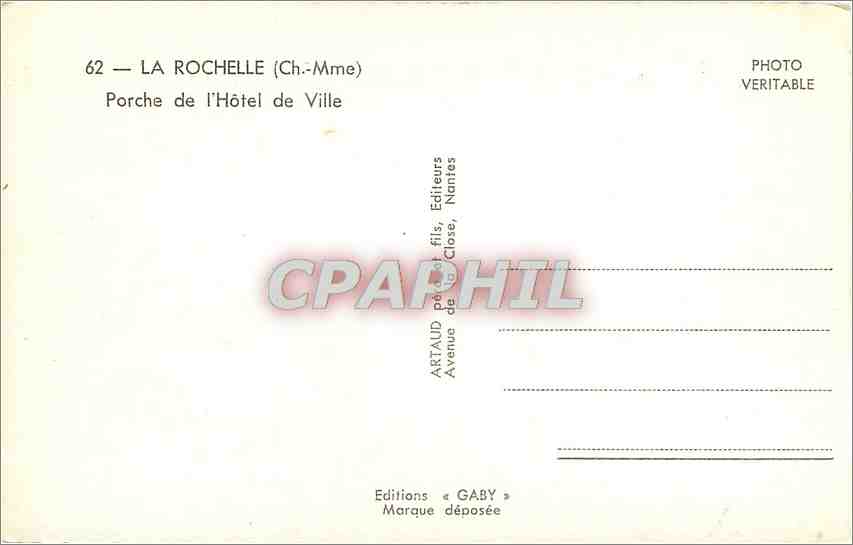 La Rochelle — Porche de l'Hôtel de Ville — Éditions Gaby — Rückseite