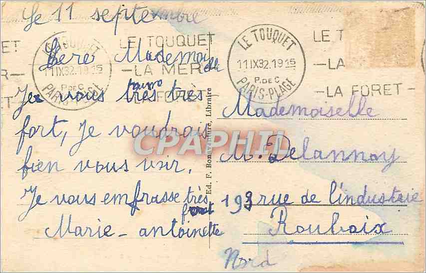 Le Touquet-Paris-Plage - La Pinâde et le Phare — Éd. F. Bonaventure, n° 241 — Rückseite
