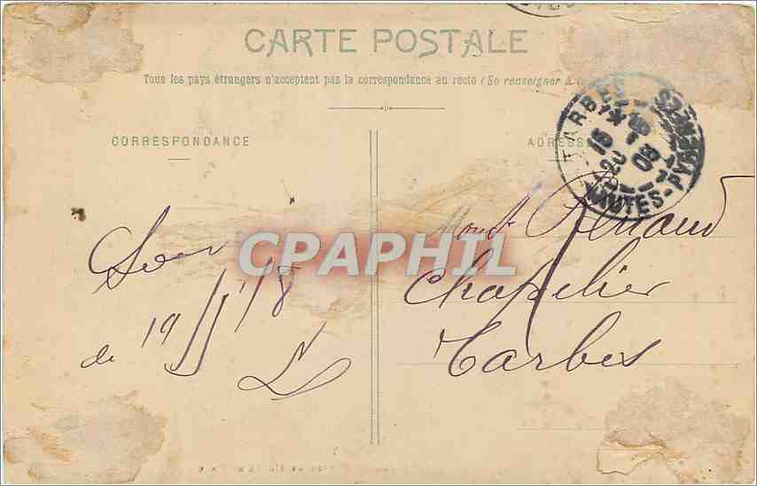CPA Les Hautes Pyrenees Cauterets Place St Martin et Hotel du Parc Salon de coiffure — Rückseite