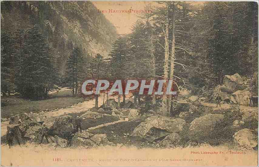 CPA Cauterets Route du Pont d'Espagne et l'Ile Saint Bernardt