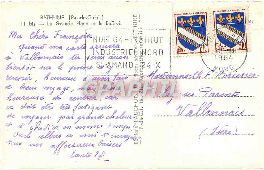 CPM Bethune Pas de Calais La Grande Place et le Beffroi  — Rückseite