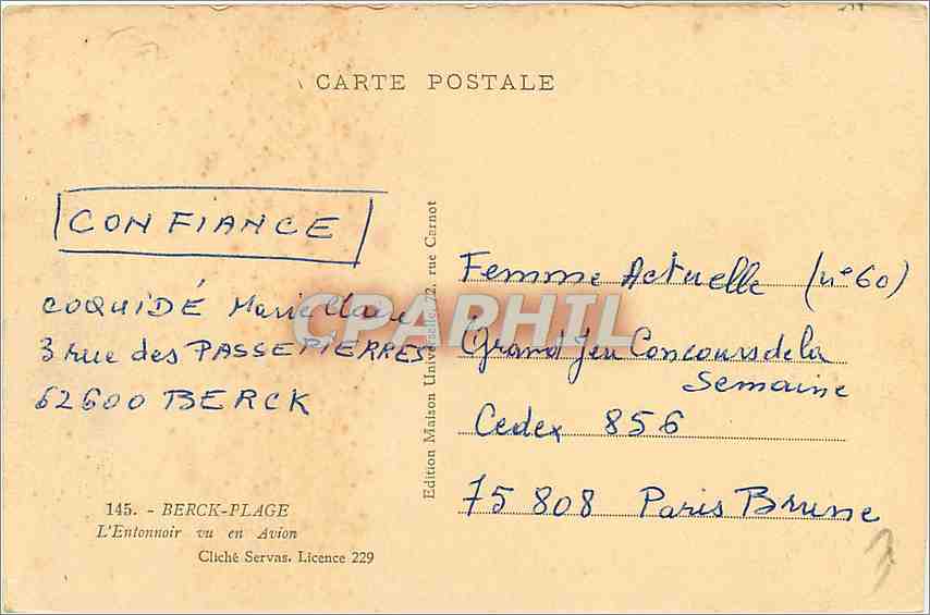 CPA Berck Plage L'Entonnoir vu en Avion  — Rückseite