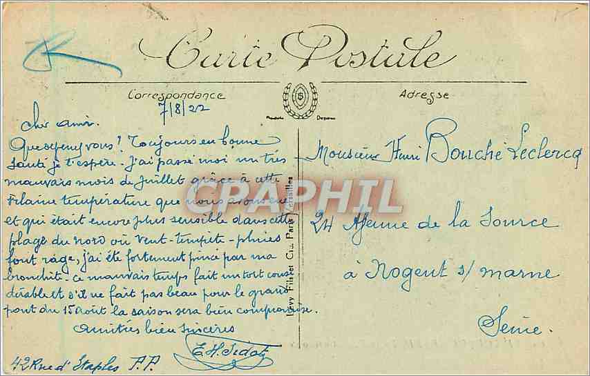 CPA Le Touquet Paris Plage Casino de la Foret  — Rückseite