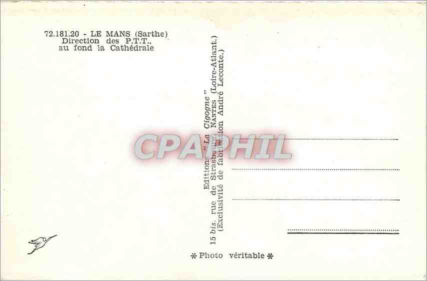 CPM Le Mans Sarthe Directiondes PTT au fond la Cathedrale  — Rückseite
