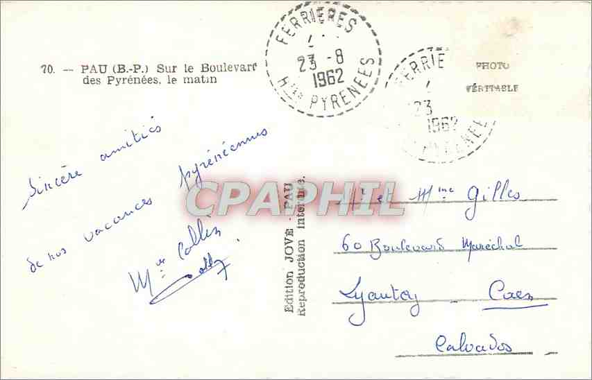 Pau (B.P.) — Sur le Boulevard des Pyrénées, le matin — Édition JOVE, n°70 — Reverso