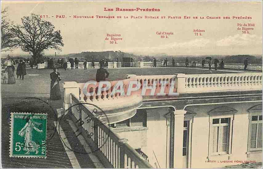 Pau - Neue Terrasse des Königlichen Platzes und östlicher Teil der Pyrenäen-Kette — Verlag: Labeuche Frères, Toulouse