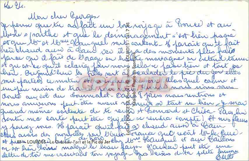 CPA Lourdes Le Chateau Fort et le Pic du Jer  — Verso
