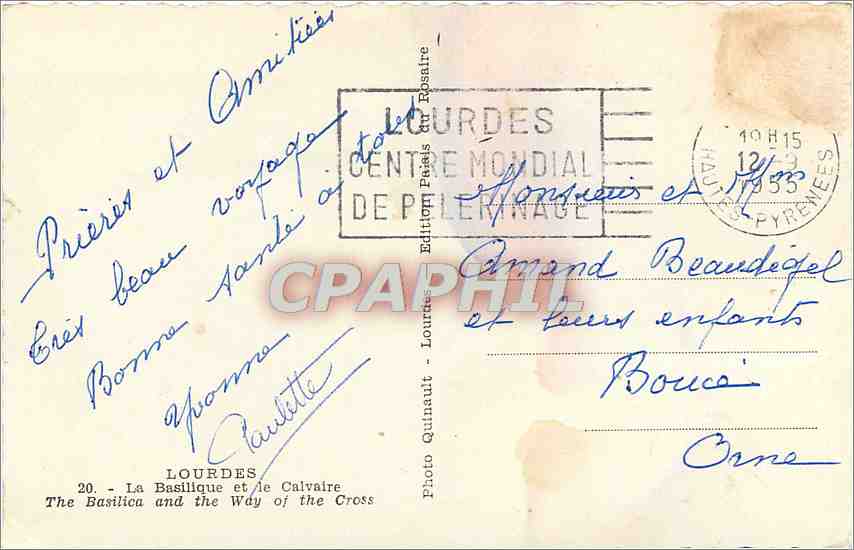 CPA Lourdes La Basilique et le Calvaire  — Verso