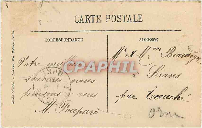 CPA Lourdes La Grotte Les Robinets  — Verso