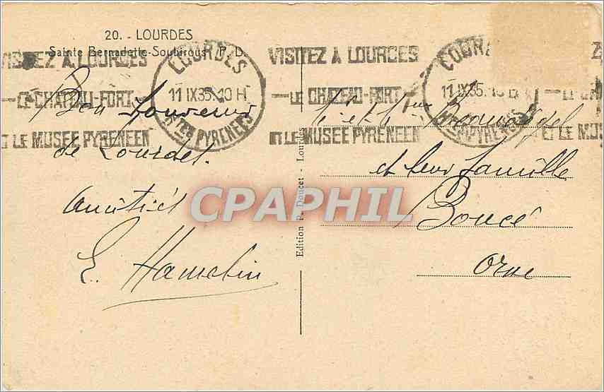 CPA Lourdes Sainte Bernadette  — Verso