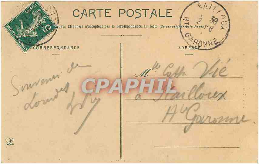 CPA Lourdes Gare de depart du Funicolaire  — Verso