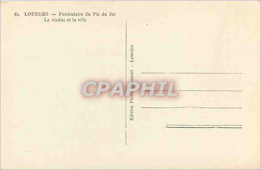 CPA Lourdes Funiculaire du Pic du Jer Le viaduc et la ville  — Verso