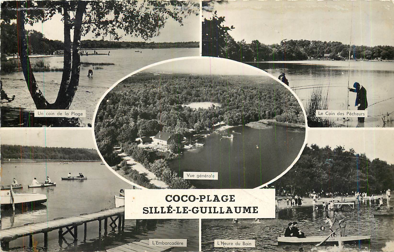 CPM Coco Plage Sille le Guillaume  Un coin de la plage Le coin des pecheurs L'heure du bain L'embarc
