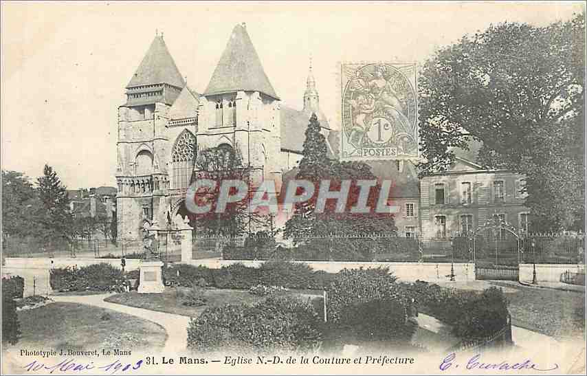 Le Mans — Église N.-D. de la Couture et Préfecture — Phototypie J. Bouverel, Le Mans