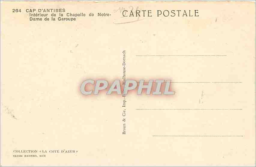 CPA Cap d'Antibes Interieur de la Chapelle de Notre Dame de la Garoupe  — Rückseite