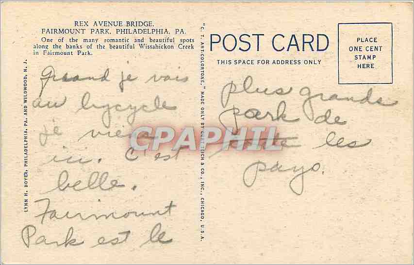 CPA Rex Avenue Ridge Fairmount Park Philadelpia PA  — Back