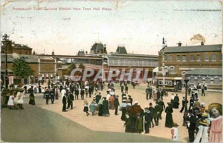 CPA Portsmouth Town Railway Station from Town Hall Steps 