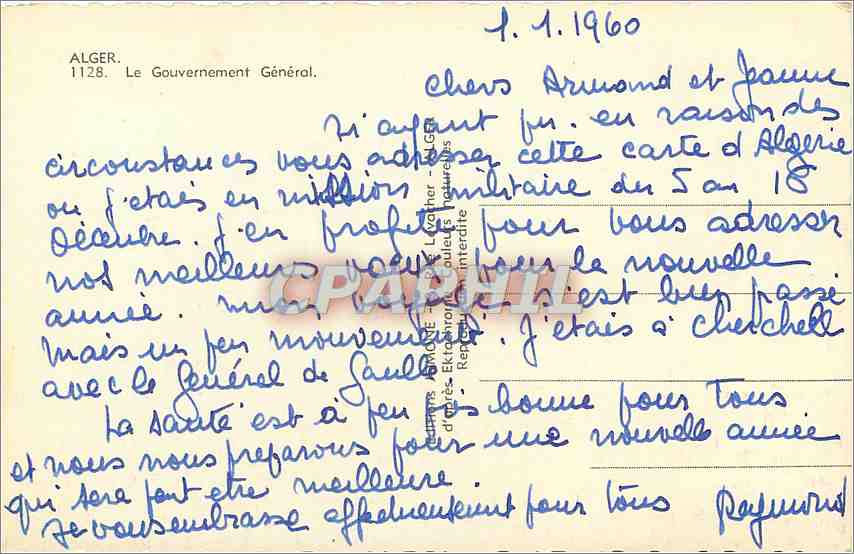 CPA Alger Le Gouvernement General  — Rückseite