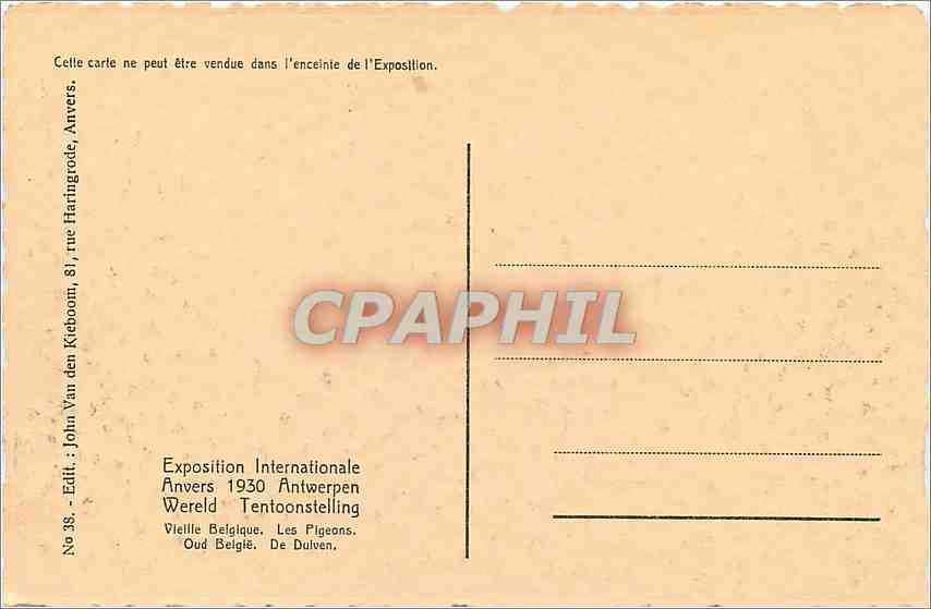 CPA Exposition Internationale Anvers 1930 Vieille Belgique Les pigeons — Back