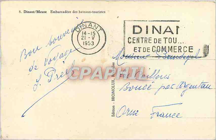 Dinant/Meuse — Embarcadère des bateaux-touristes — Edition : BROMOLOUX, Bruxelles, n°8 — Rückseite