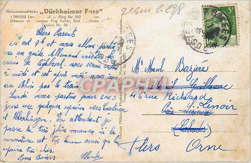 CPA Flugzeugaufnahme von Bad Durkheim Weinstrasse mit fass  — Rückseite