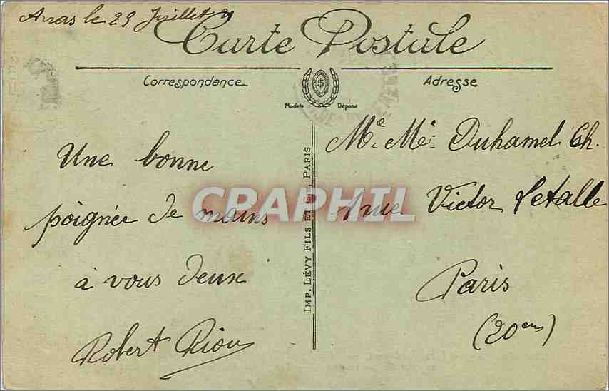 Arras après le bombardement — L'Hôtel de Ville et le Beffroi (côté est) — P. Peron, Tabacos — 501 — Rückseite