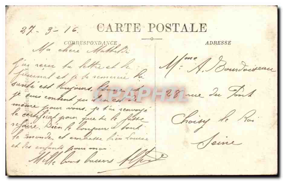 Bordeaux CPA entre du parc bodelais (cycle cyclistes) — Verso