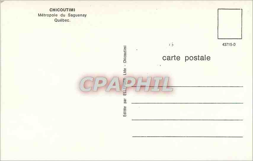 CPA Chicoutimi Metropole du Saguenay Quebec  — Back