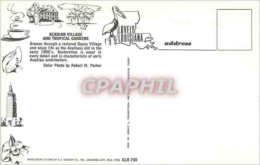 CPA Acadian Village and Tropical Gardens  — Rückseite