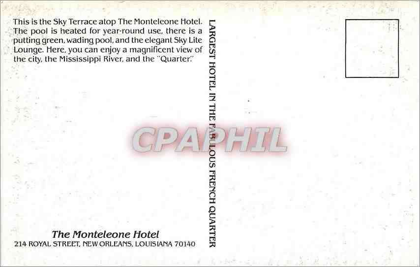 CPA The Monteleone Hotel Royal Street New Orleans Louisiana  — Rückseite