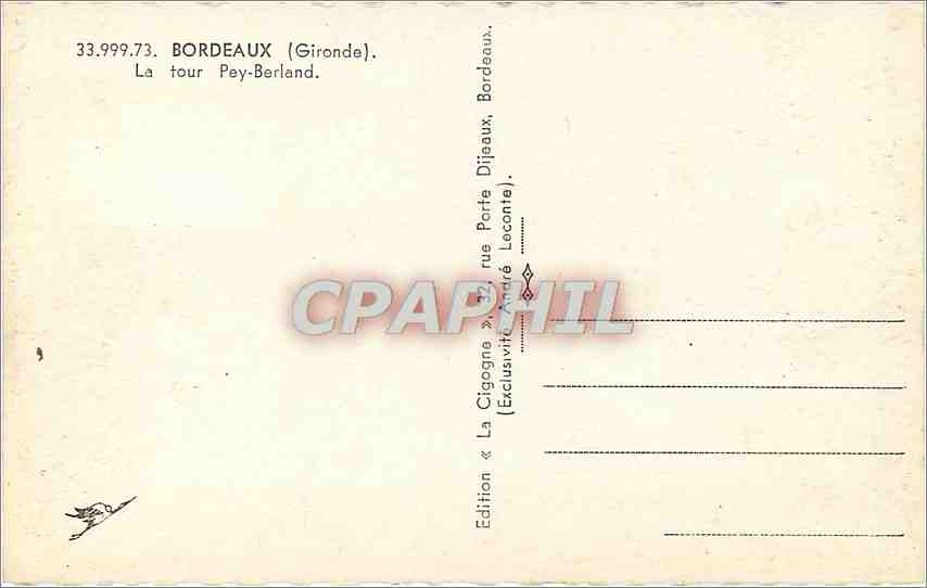 CPA Bordeaux Gironde La Tour Pey Berland  — Verso