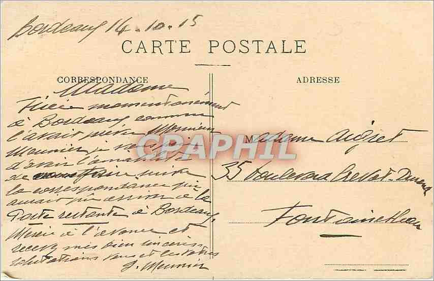CPA Bordeaux Grosse Cloche (carte toilee) — Verso