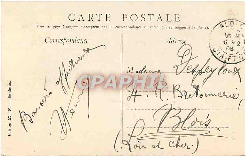 CPA Bordeaux La Porte du Palais  — Verso