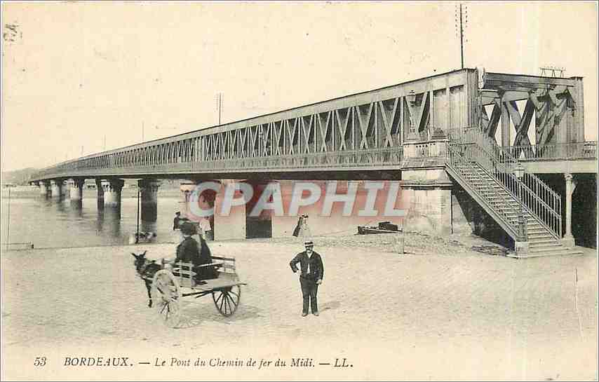 CPA Bordeaux Le Pont du Chemin de fer du Midi Caleche Ane Mule