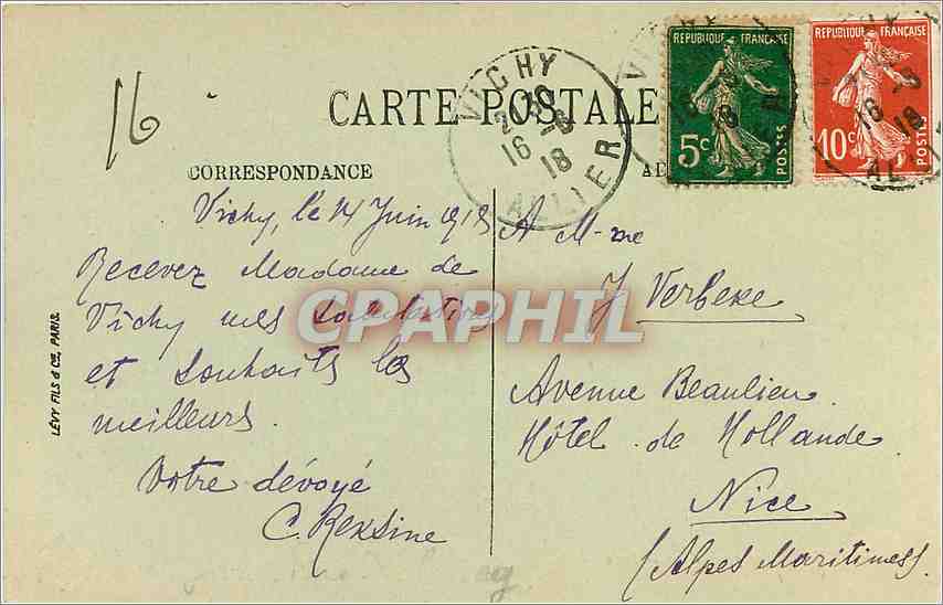 CPA Vichy Vue prise dans le Parc  — Rückseite