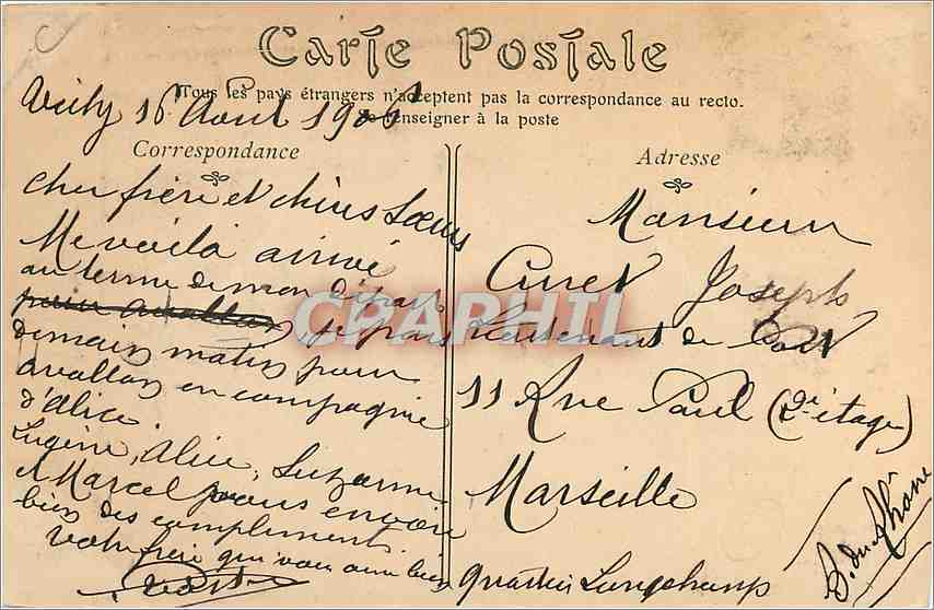 CPA Vichy Les Parterres et l'Allee Centrale  — Verso