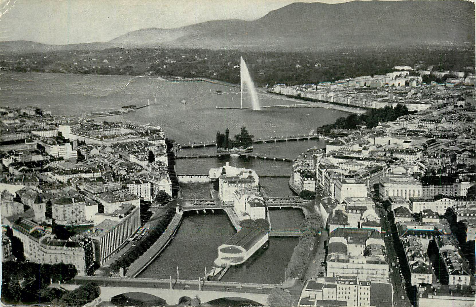 CPA Geneve Vue aerienne des six ponts sur le Rhone 
