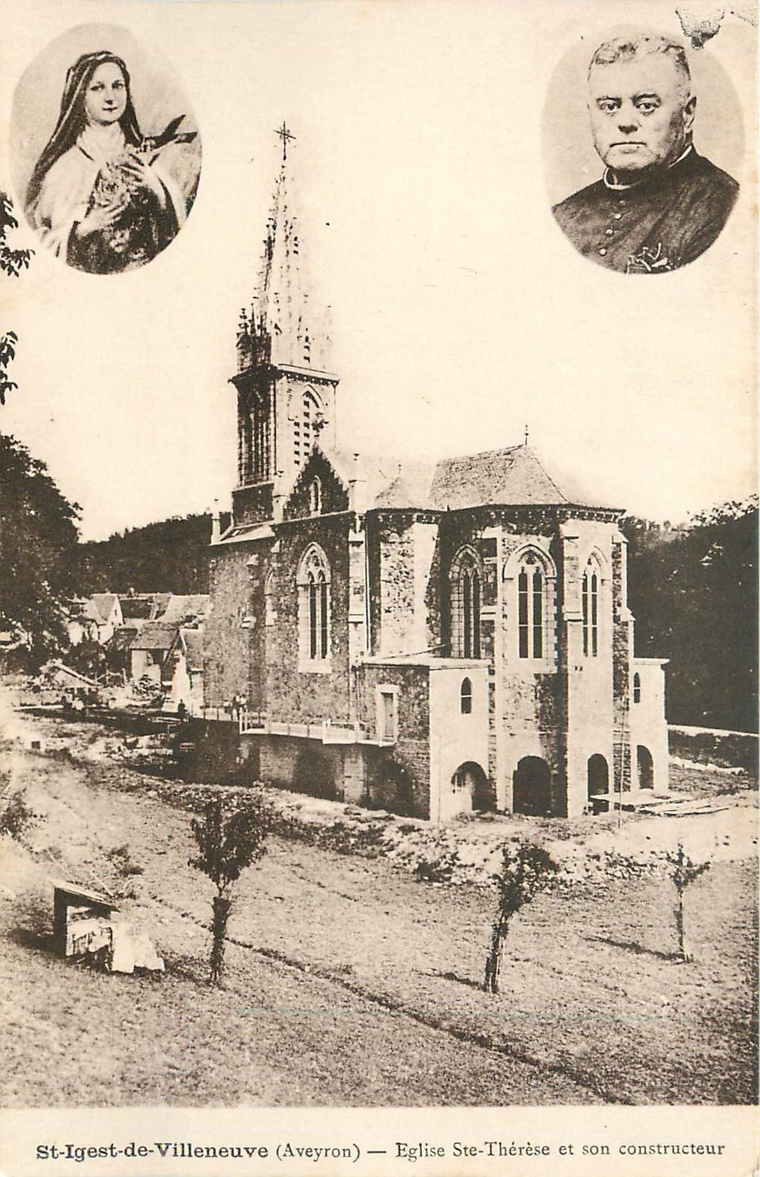 CPA St Igest de Villeneuve Aveyron Eglise Ste Therese et son constructeur 