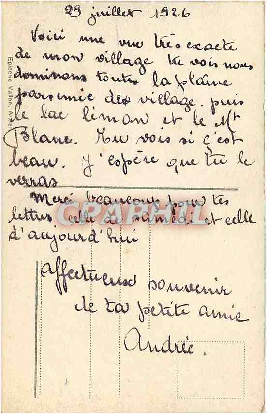 CPA Arzier et le Mont Blanc  — Verso