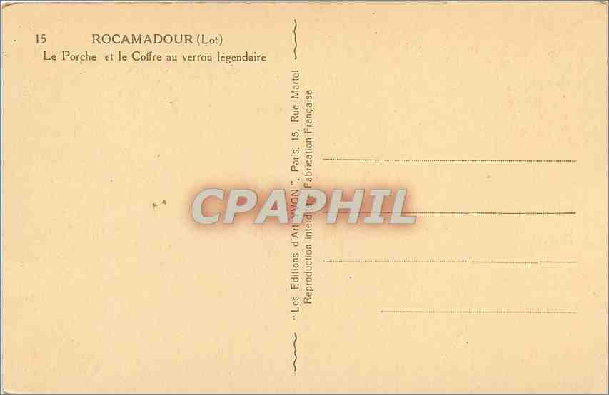 Rocamadour (Lot) — Le Porche et le Coffre au verrou légendaire — Les Éditions d'Art 'WON' Paris — Verso